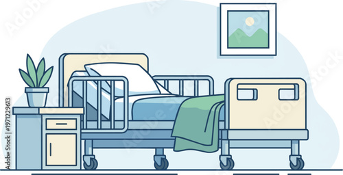 Hospital Bed with Side Rails.