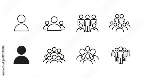 Minimalist group of diverse people icons representing teamwork and community.