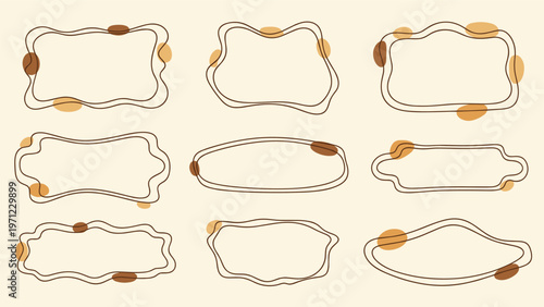 Collection of nine organic line frames with earth toned abstract blobs in a minimalist and modern hand drawn style.
