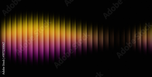 Vibrant abstract background features a dynamic arrangement of vertical gradient bars transitioning smoothly through warm yellow, orange, and purple hues against a dark backdrop.