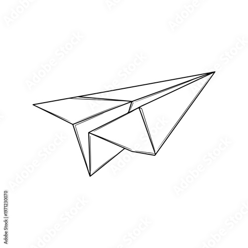 Minimalist paper plane line art illustration isolated on white background