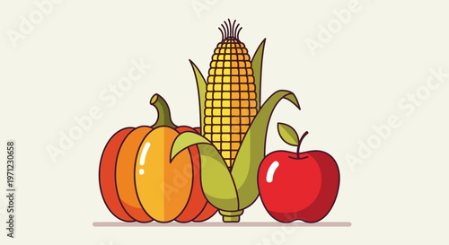 Colorful illustration of autumn harvest fruits.
