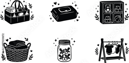 Baby care items storage basket wet wipes toy shelf laundry basket pacifier jar and baby clothes rack