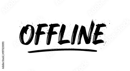 Offline Text - Brush Stroke Style, Grunge Effect, Isolated on White Background