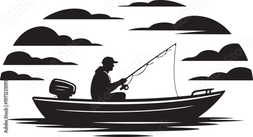 Fisherman in Boat Silhouette Landscape