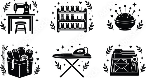 Sewing machine spool pins fabric iron and organizer set