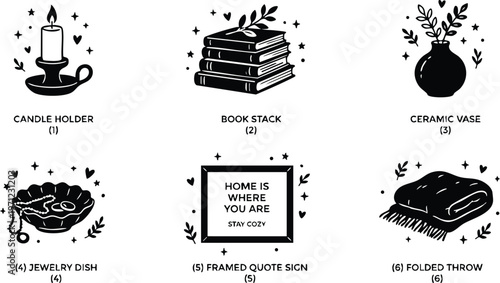Black and white framed quote sign home is where you are stay cozy simple line art