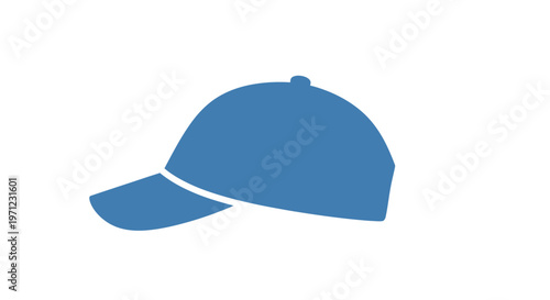 A minimalist blue baseball cap silhouette against a clean white backdrop for design usage