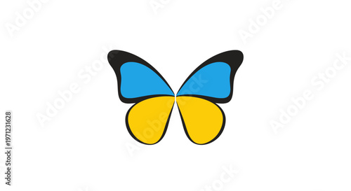 A stylized illustration of a butterfly featuring the colors of the Ukrainian flag