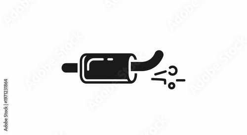 Minimalist graphic of a car exhaust system emitting fumes, isolated on white background