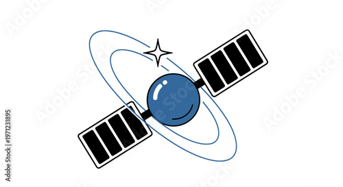 Stylized illustration of a satellite orbiting, depicting space exploration and technology concepts