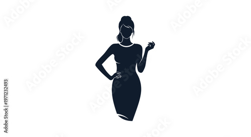 Silhouette of a stylish woman in a dress, elegant pose, clean graphic style design