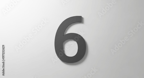 A solitary number six displayed against a minimalist, bright, clean, white background