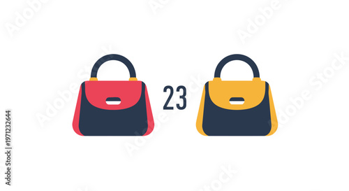Illustration of stylish handbags in two different colors, with the number twenty-three