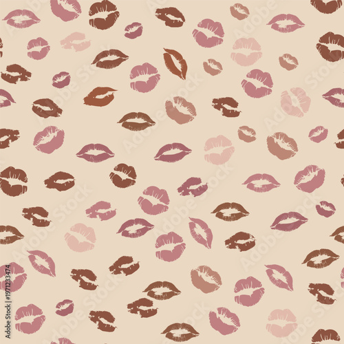 Seamless Nude Lipstick Kiss Marks Pattern: Aesthetic Beauty Palette Lip Prints for Cosmetics Packaging and Fashion Design