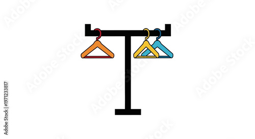 Minimalist representation of a clothing rack adorned with three colorful hangers in a clean design