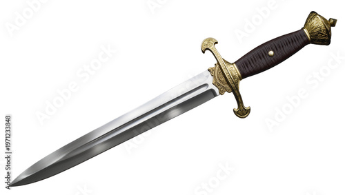 Quadro su tela Ornate Antique Ceremonial Dagger with Black Leather Grip and Gold Details