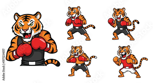 Cartoon tiger boxer poses for design and illustration