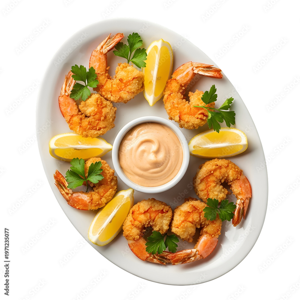 Fototapeta premium A plate of succulent shrimp with dipping sauce