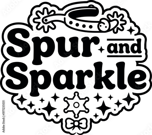 Spur and sparkle text with western sheriff badge and cowboy spur vector art