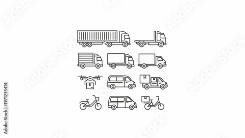 Delivery service line icons for logistics and shipping transportation
