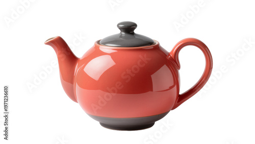 Red ceramic teapot with gray lid and base