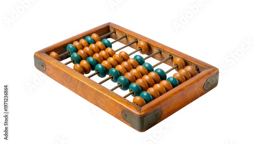 Фотография Vintage Wooden Abacus with Brown and Green Beads for Calculation