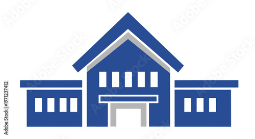 Architectural Illustration: Modern blue building facade, vector graphic with white background