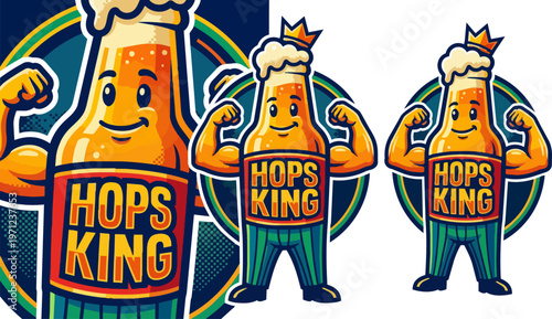 Hops King Beer Cartoon Characters.