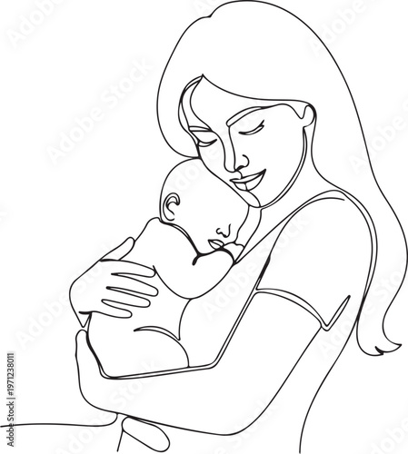 Mother, baby, love, family, illustration, line art, minimalism, vector