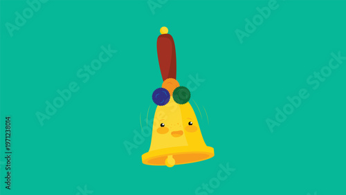 Vector illustration of a cute christmas bell on a green background.