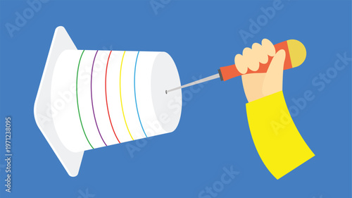 Hand holding a screwdriver. Vector illustration in flat design style.