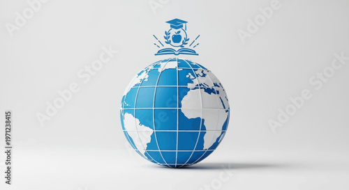 Global education concept visualized with earth and academic symbols, learning across the world