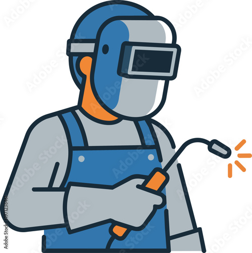 Man wearing welding mask protective gear.
