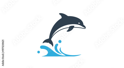 Dolphin leaping from water against a white background, aquatic wildlife illustration