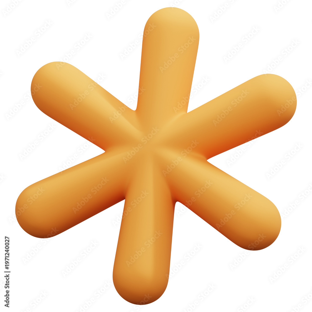 Fototapeta premium 3D Orange Abstract Thick Asterisk Star Shape