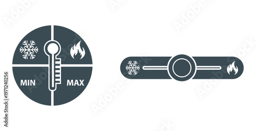 temperature control thermostat min max dial and slider interface icons for climate adjustment concept