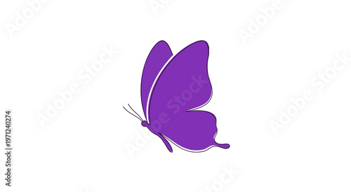 Minimalist purple butterfly illustration against a pristine white background artwork design