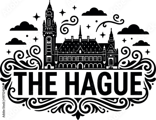 Hague city hall with ornamental swirls