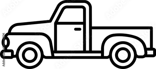 Vintage Pickup Truck Line Art.