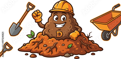 Cartoon pile of dirt worker.