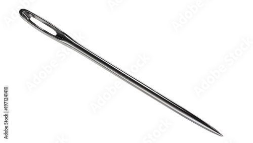 Quadro su tela Sleek silver sewing needle, sharp point poised for fabric threading