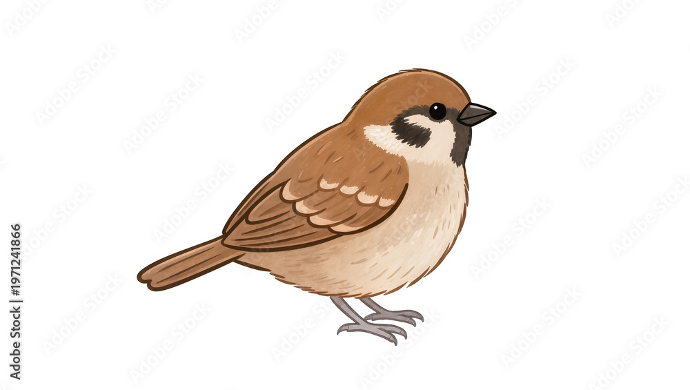 Obraz premium Brown fluffy Wren Bird with Grey Underparts and Dark Stripe