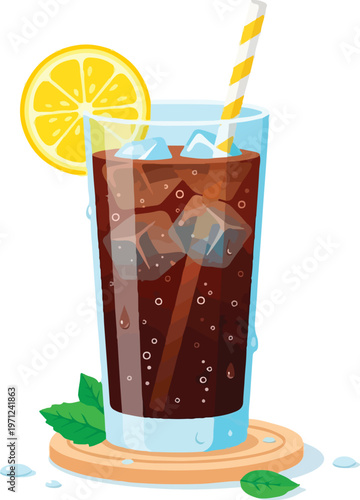 Cold drink with lemon and ice.