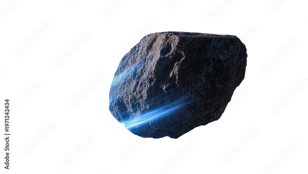 Fotografie Rough dark asteroid with blue glowing cosmic nebula light
