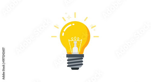 Illustration of a bright yellow glowing lightbulb representing a brilliant idea concept
