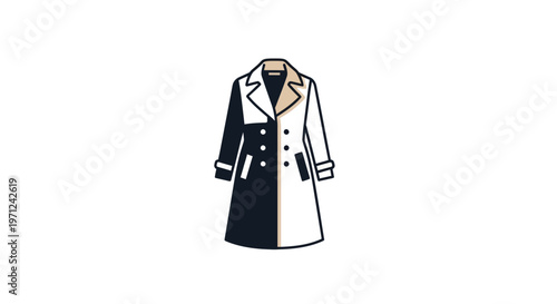 Illustration of a split-tone trench coat design showcasing a fashionable garment in minimalist style
