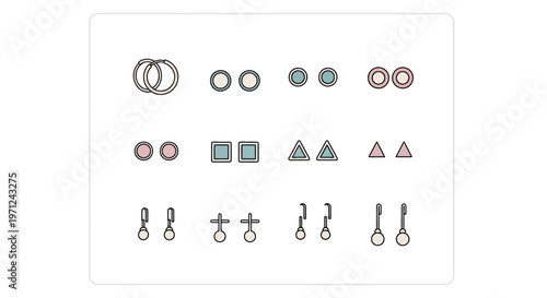 Minimalist Jewelry Collection: Assortment of Earrings with Geometric Shapes in Pastel Tones