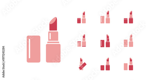 Minimalist Lipstick Illustration Set Featuring Various Perspectives and Arrangements