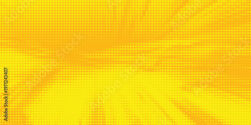 Aesthetic Yellow halftone pattern. Retro comic gradient background. Bright orange pixelated dotted texture overlay. dots vector ilustration.Eps 10